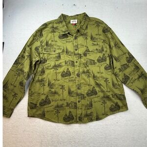Woolrich Mens Long Sleeve Button Up Shirt Green Print Size XXL gorpcore